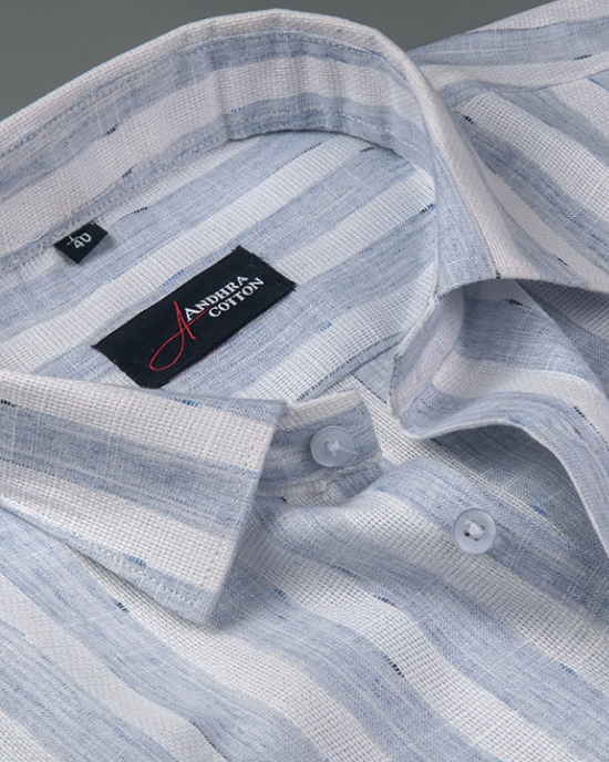 Soft Jute Linen White with Sky Patta Shirts for Men