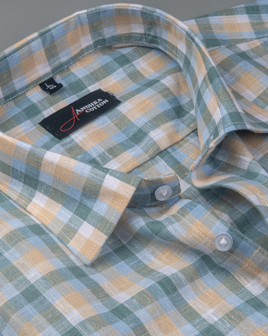 Corporate Cotton Green Fone Mix Checks Shirts for Men