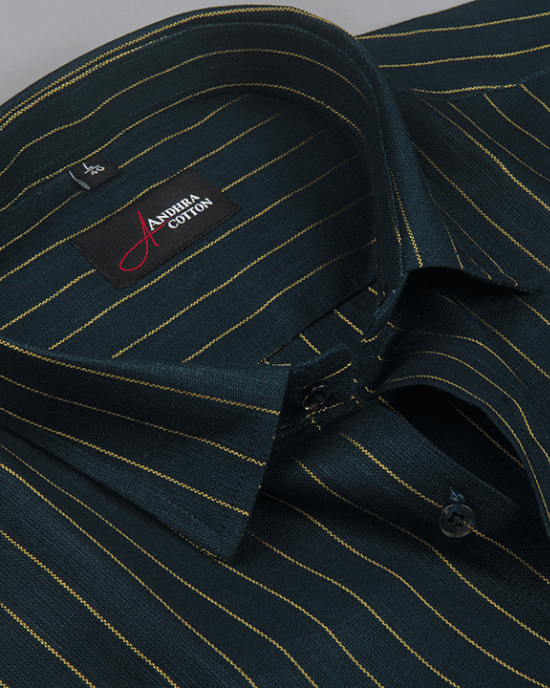 Cotton Dark Rama Green with Golden Lining Shirts for Men