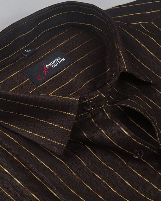 Cotton Brown Colour with Golden Lining Shirts for Men