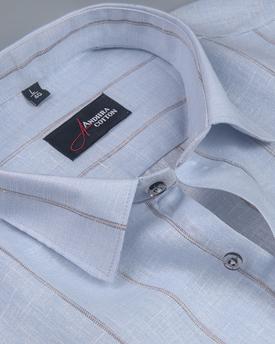 Kalas Linen Sky Blue with Golden Lining Shirt for Men