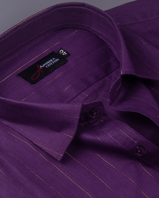 Cotton Lavender Colour with Golden Lining Shirts for Men