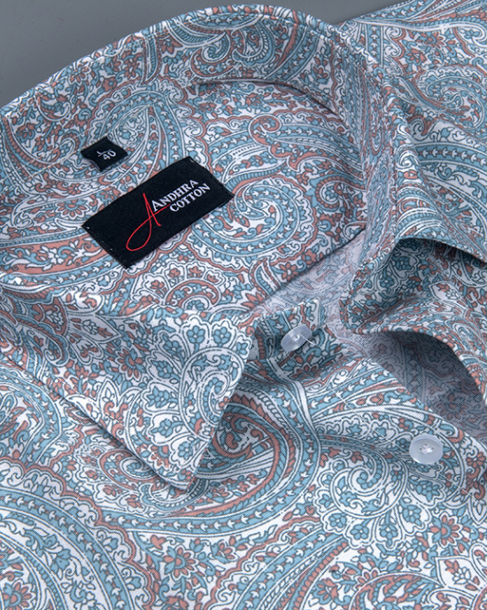 Cotton Sky Maroon Pathan Print Shirts for Men