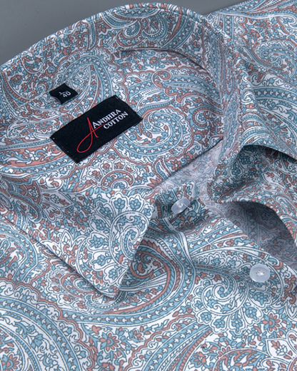 Cotton Sky Maroon Pathan Print Shirts for Men