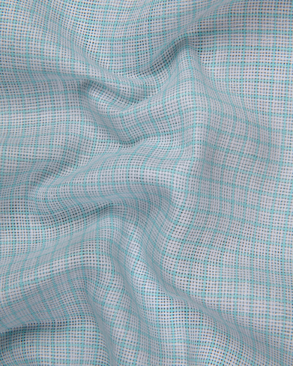 Jute Linen white with Blue Checks Shirts for Men