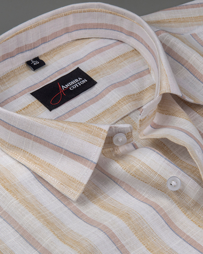 Soft Linen Fone with Orange Colour Patta Print Shirts for Men