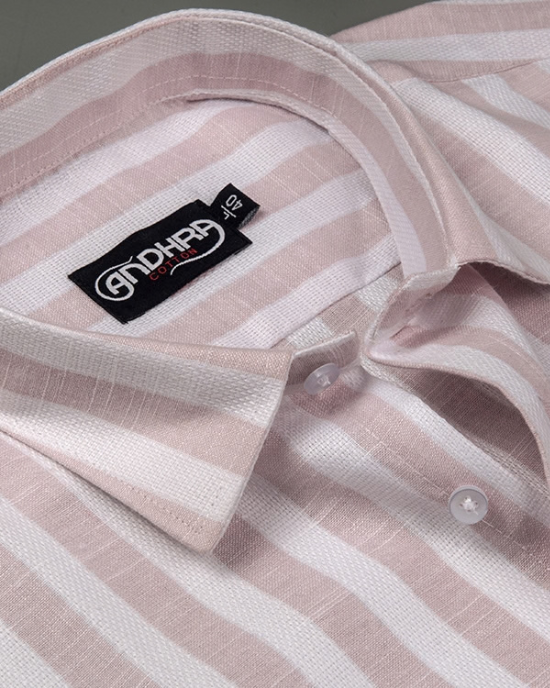 Leo Linen Jute White with Pink Patta Print Shirts for Men