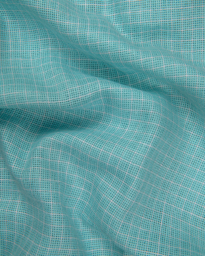 Jute Linen Sky Blue with White Checks Shirts for Men