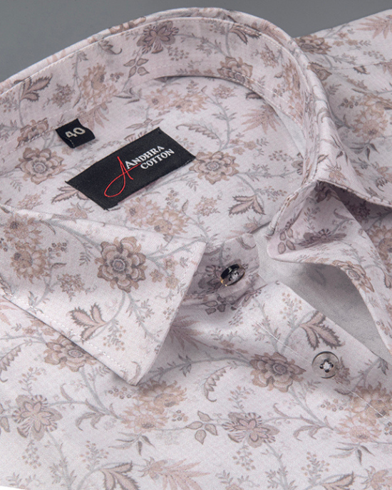 Digital White with Peach Flower Print Shirts for Men