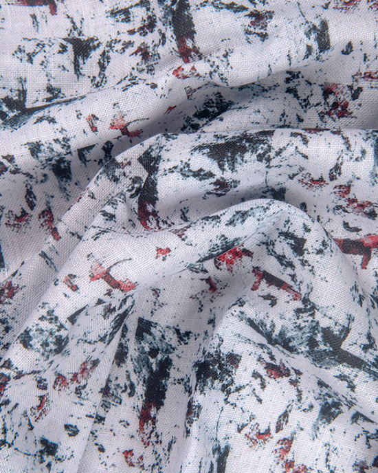 Rusiyano Linen White With Black And Red Mixed Print Shirts
