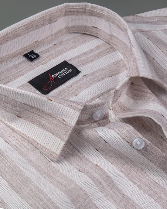 Soft Jute Linen White with Light Marrun Patta Shirts for Men