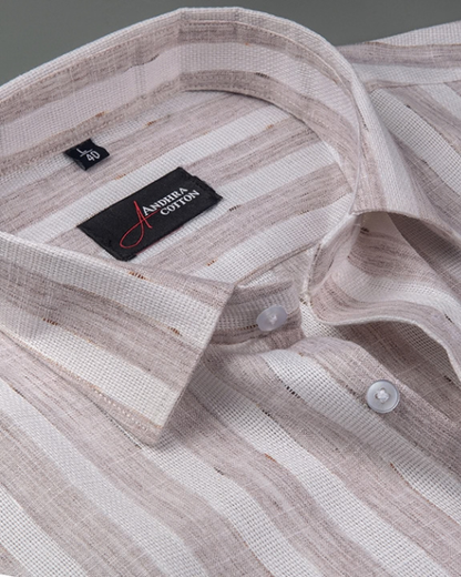 Soft Jute Linen White with Light Marrun Patta Shirts for Men