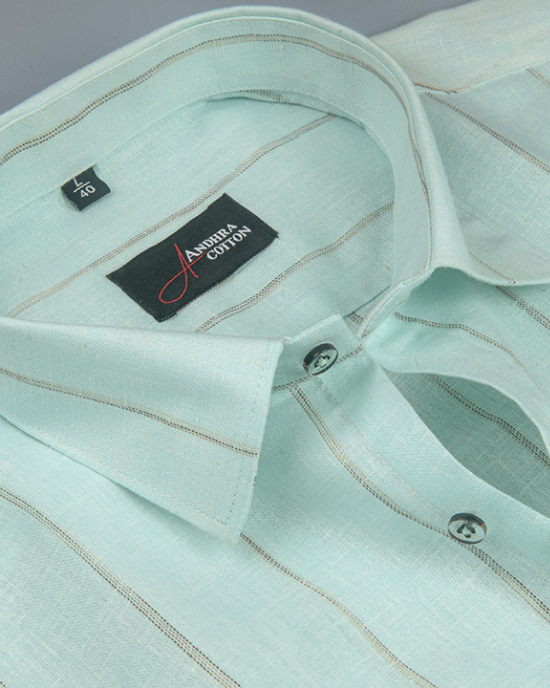 Kalas Linen Rama Green with Golden Lining Shirt for Men