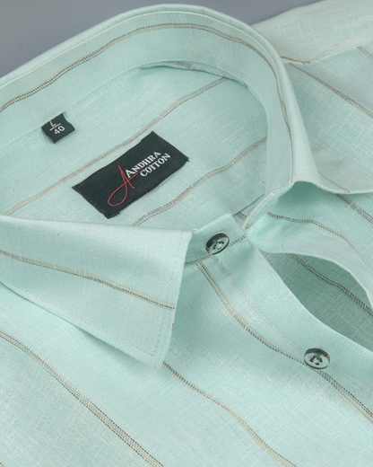 Kalas Linen Rama Green with Golden Lining Shirt for Men