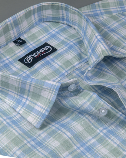 Corporate Cotton Blue Green Checks Shirts for Men