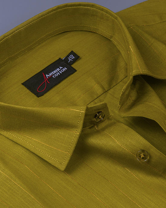 Cotton Mehendi Colour with Golden Lining Shirts for Men