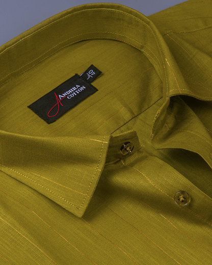 Cotton Mehendi Colour with Golden Lining Shirts for Men