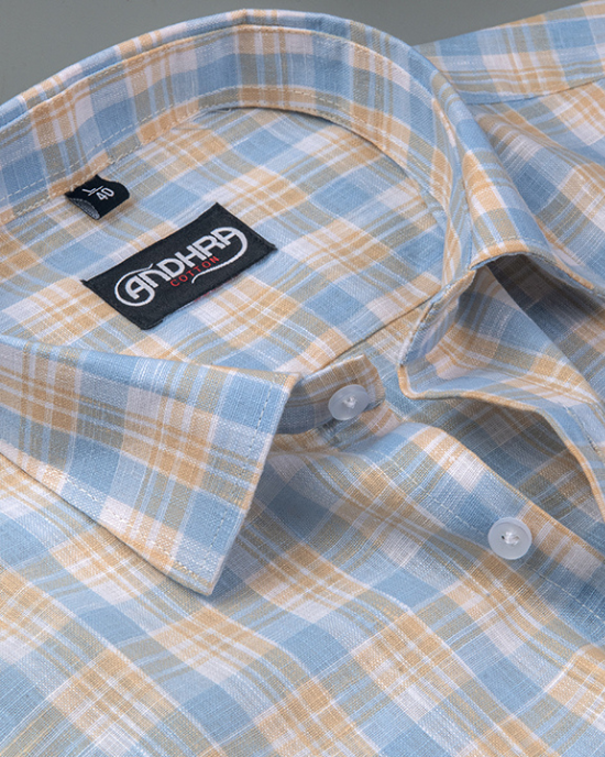 Corporate Cotton Sky Blue Fone Checks Shirts for Men