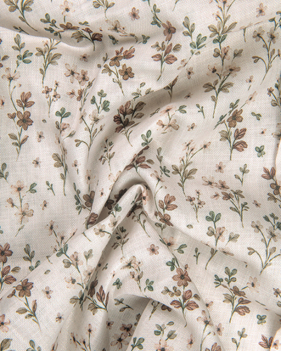 Rusiyano Linen Cream With Green Marrun Leaf Print Shirts