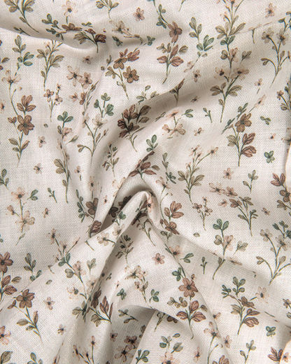 Rusiyano Linen Cream With Green Marrun Leaf Print Shirts