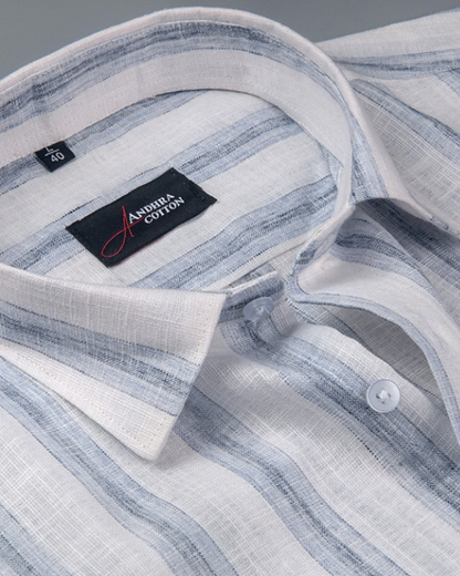 Soft Linen White with Sky Broad Patta Shirts for Men
