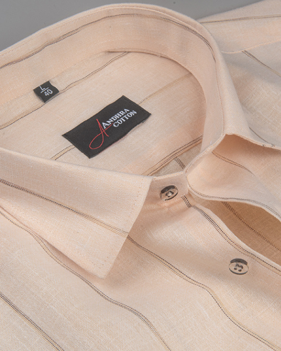 Kalas Linen Light Orange with Golden Lining Shirt for Men