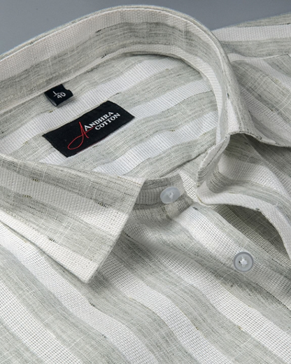 Soft Jute Linen White with Pista Green Patta Shirts for Men