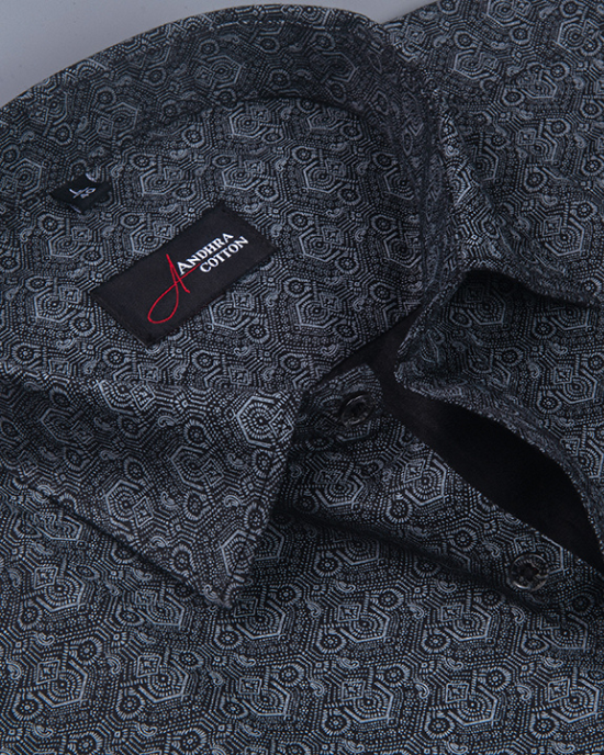 Cotton Black Colour Hexagon Print Shirts for Men