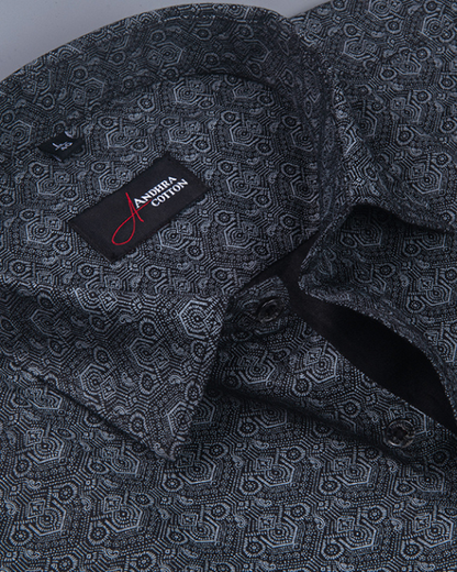 Cotton Black Colour Hexagon Print Shirts for Men