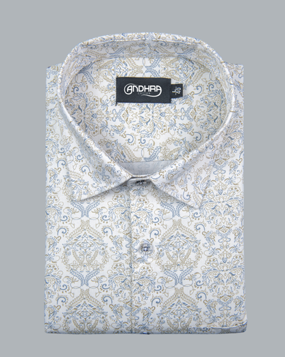 Cotton Cream with Rajwada Print Shirts for Men