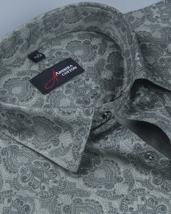 Cotton Bottle Green Rajwada Print Shirts for Men