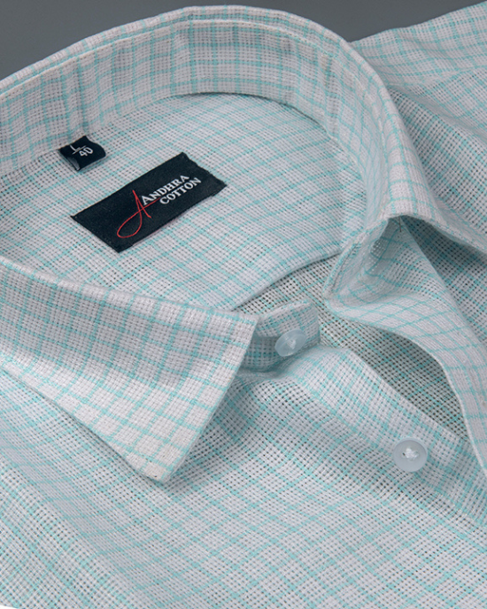 Jute Linen white with Blue Checks Shirts for Men