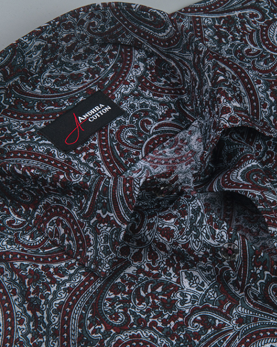 Cotton Gray Red Colour Pathan Print Shirts for Men
