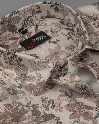 Digital Light Brown White Dark Brown Flower Print Shirts for Men