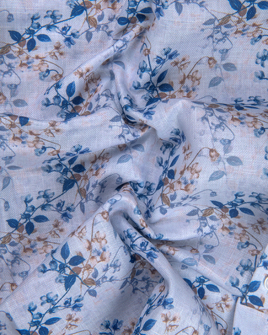 Rusiyano Linen White With Blue Maroon Leaf Print Shirts For Men