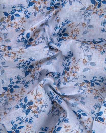 Rusiyano Linen White With Blue Maroon Leaf Print Shirts For Men