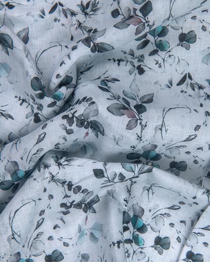 Rusiyano Linen White With Rama Black Flower Print Men’s Shirt