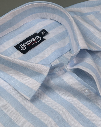 Leo Linen Jute White with Sky Blue Patta Print Shirts for Men