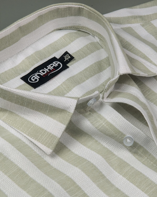 Leo Linen Jute White with Pista Green Patta Print Shirts for Men