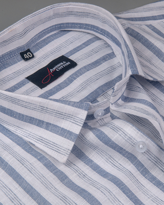 Soft Linen White with Blue Mix Patta Print Shirts for Men