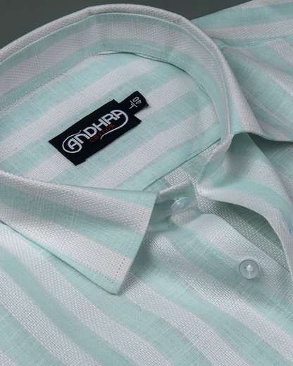 Leo Linen Jute White with Rame Green Patta Print Shirts for Men