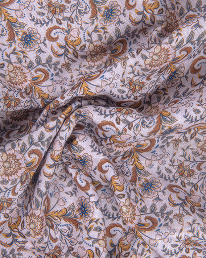 Rusiyano Linen Golden Yellow With Marrun Flower Print Shirts
