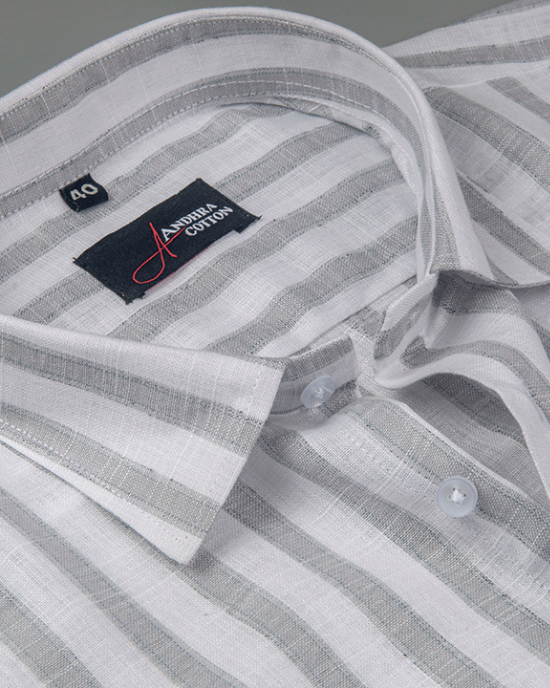 Soft Linen White with Gray Patta Shirts for Men