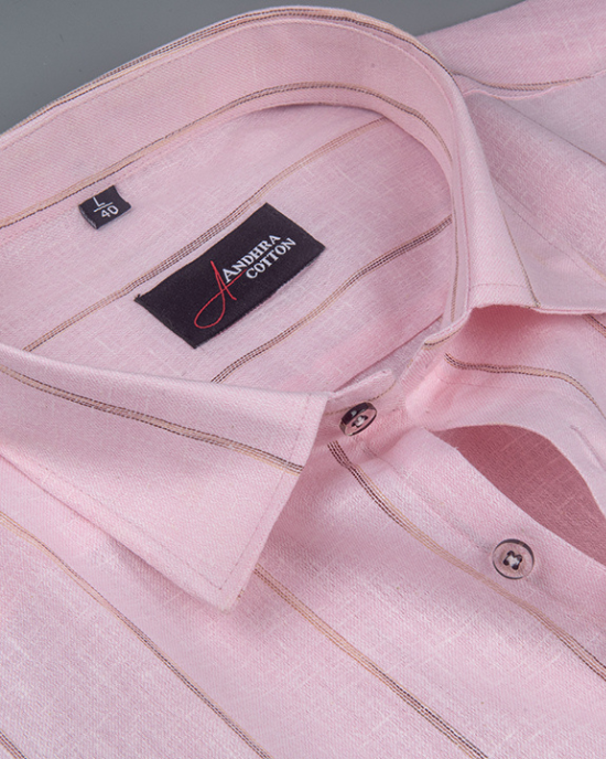 Kalas Linen Pink with Golden Lining Shirt for Men