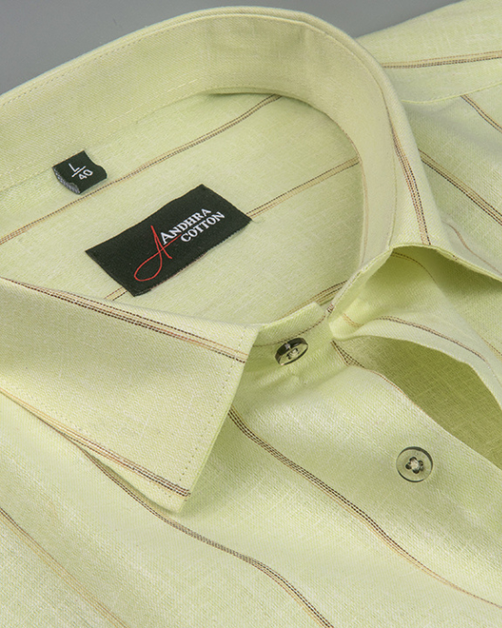 Kalas Linen Patta Green with Golden Lining Shirt for Men