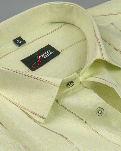 Kalas Linen Patta Green with Golden Lining Shirt for Men
