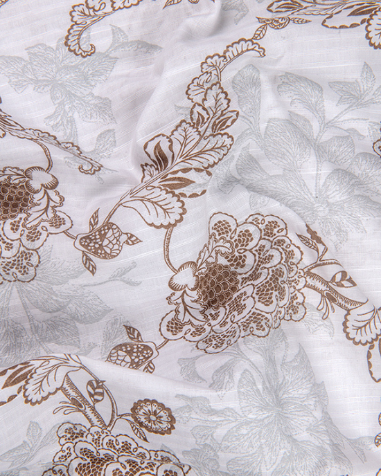 Linen White With Maroon Flower Print Shirts for Men