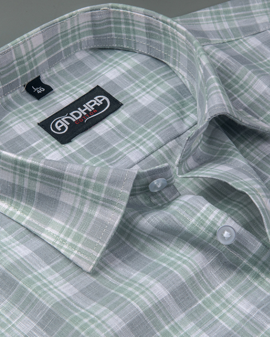 Corporate Cotton Green Fone Checks Shirts for Men