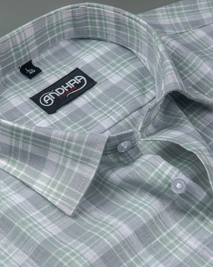 Corporate Cotton Green Fone Checks Shirts for Men