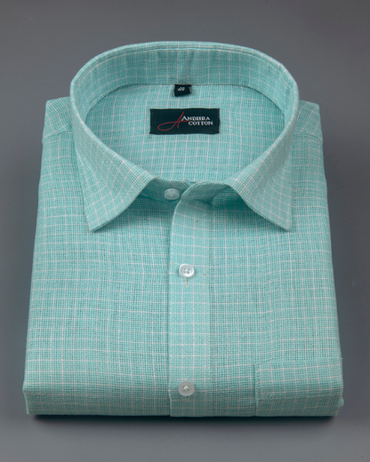 Jute Linen Sky Blue with White Checks Shirts for Men